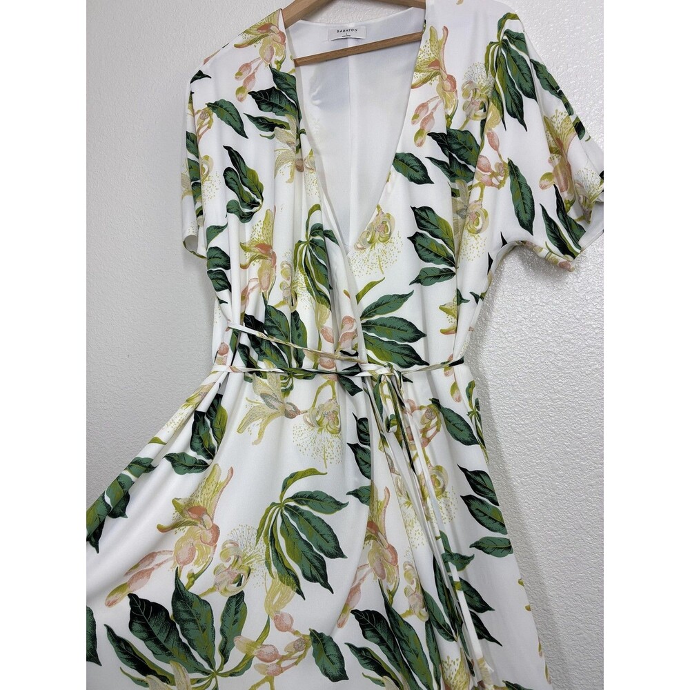 Aritzia Babaton Wallace Wrap Dress Womens Large Cream Floral Sundress - Picture 5 of 16